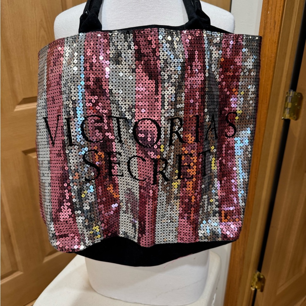 Victoria's Secret Pink, Silver and Black Sequin Stripe Tote